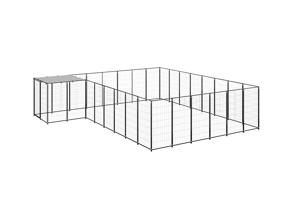 Caseta exterior para jaula, parque para animales y perros, 15,73 m², 110 cm, acero negro 02_0000498