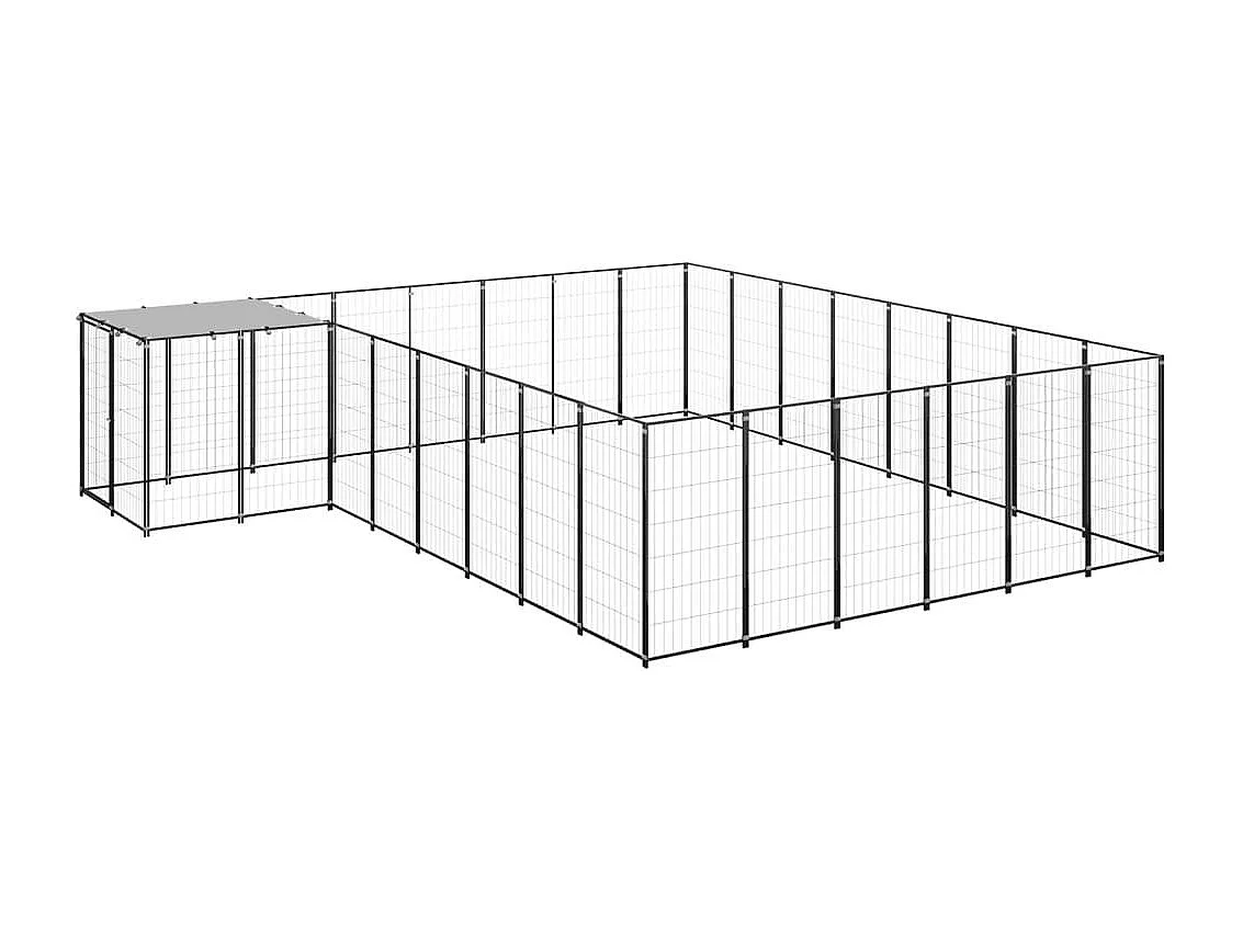 Caseta exterior para jaula, parque para animales y perros, 15,73 m², 110 cm, acero negro 02_0000498
