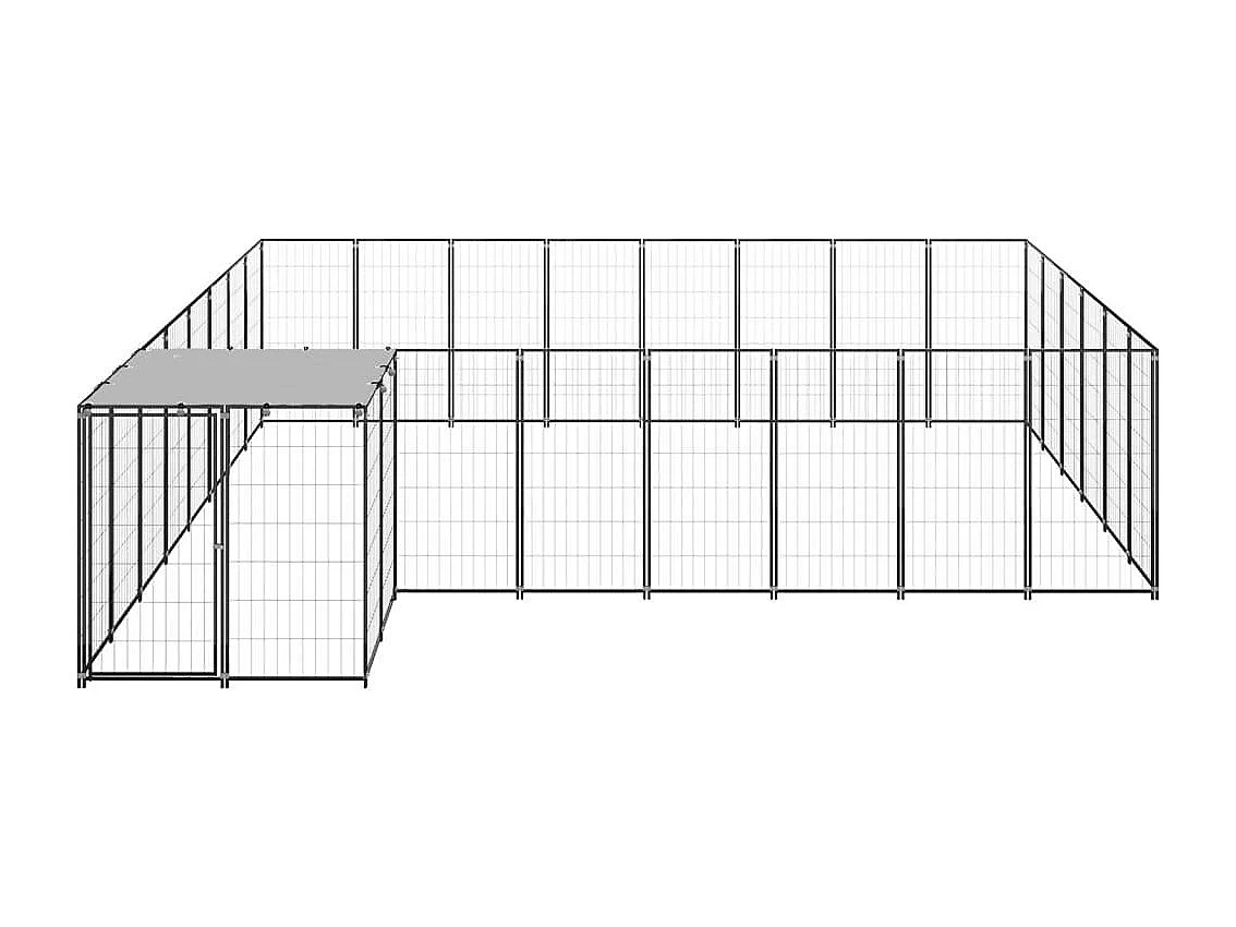 Caseta exterior para jaula, parque para animales y perros, 15,73 m², 110 cm, acero negro 02_0000498