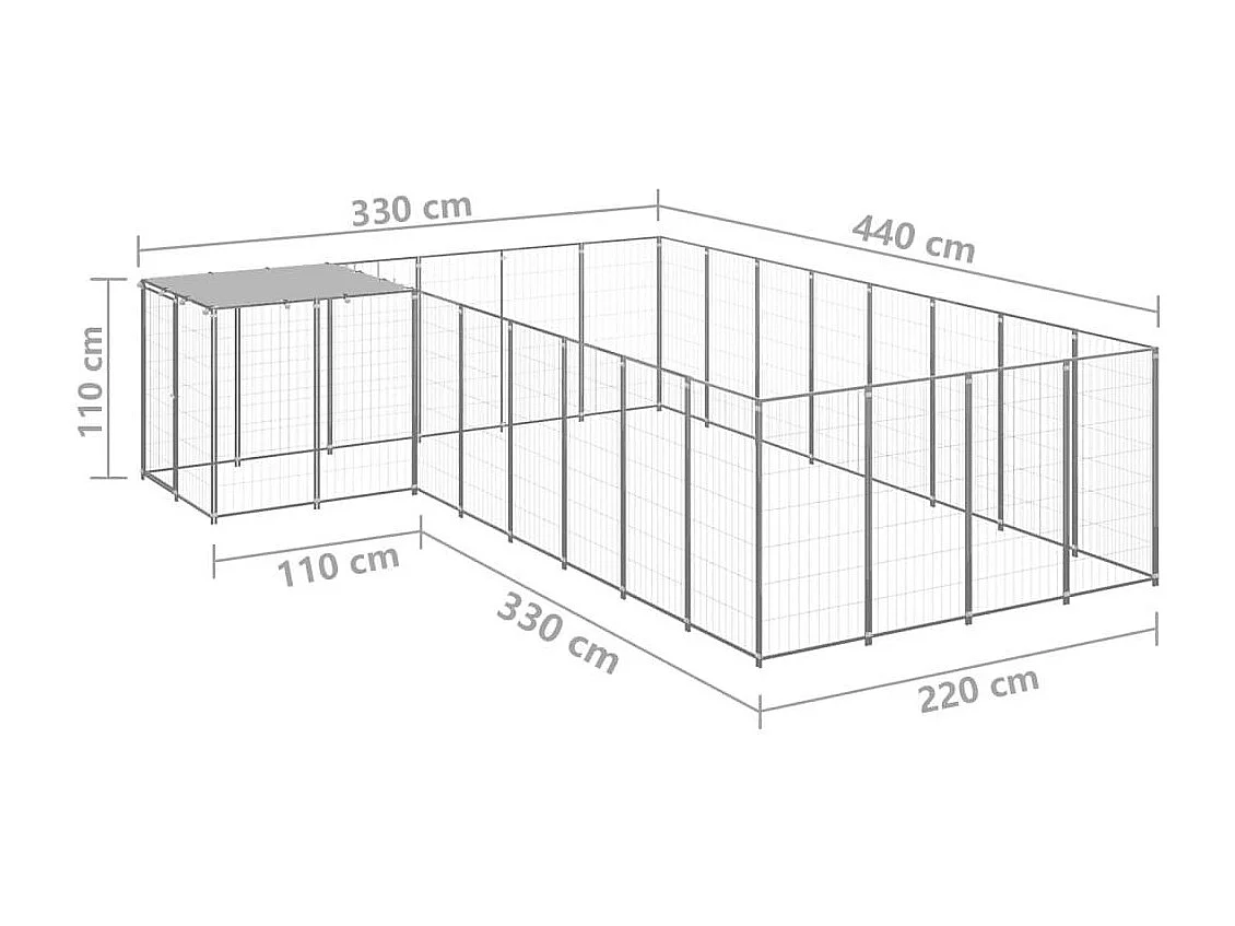 Chenil extérieur cage enclos argenté 330 x 440 x 110 cm 02_0000231