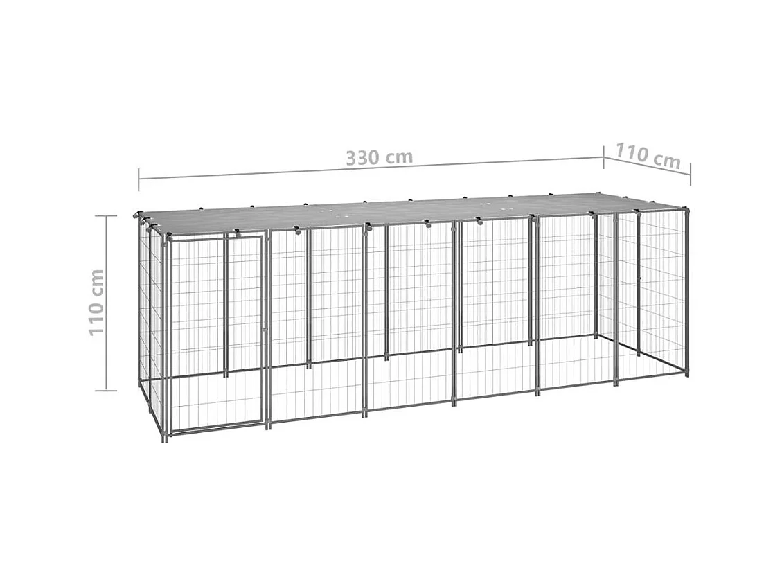 Chenil extérieur cage enclos argenté 330 x 110 x 110 cm 02_0000270