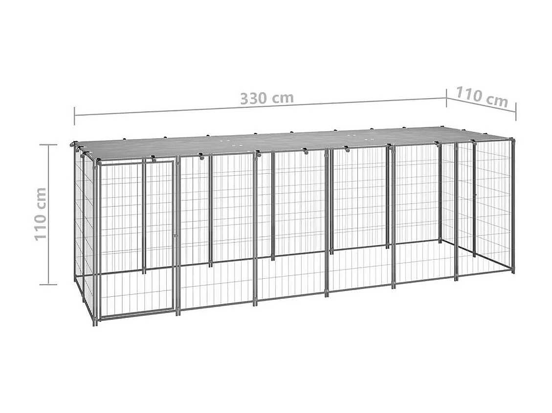 Chenil extérieur cage enclos argenté 330 x 110 x 110 cm 02_0000270