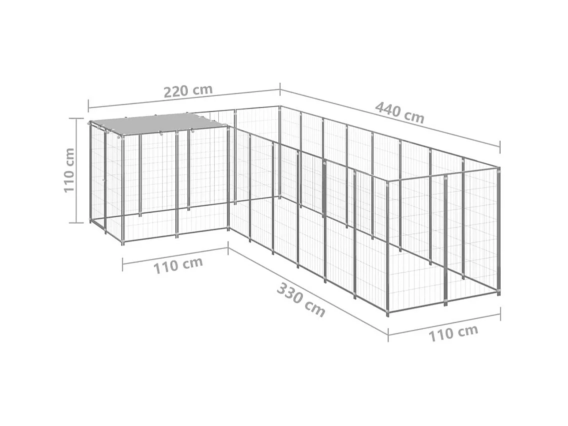 Chenil extérieur cage enclos argenté 220 x 440 x 110 cm 02_0000293