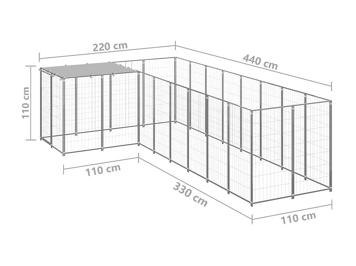 Jaula para perrera exterior, parque para mascotas, perro, plata, 6,05 m², acero 02_0000293