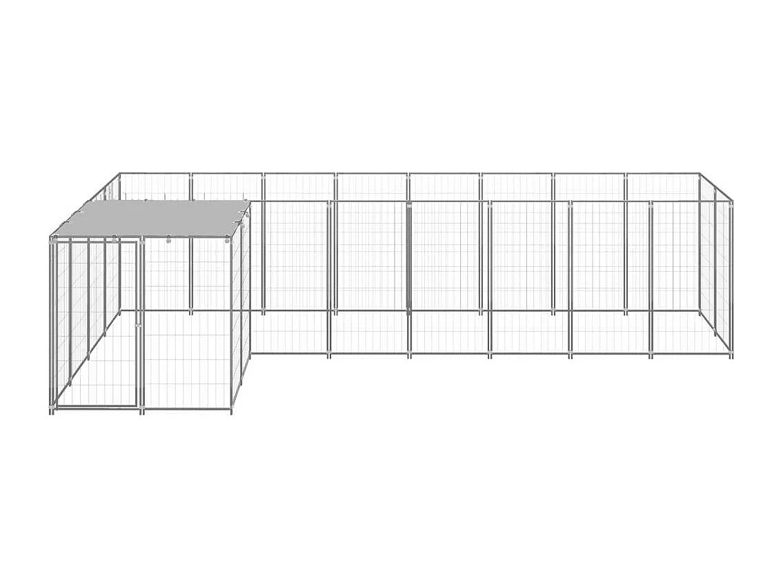 Jaula para perrera exterior, parque para mascotas, perro, plata, 6,05 m², acero 02_0000293