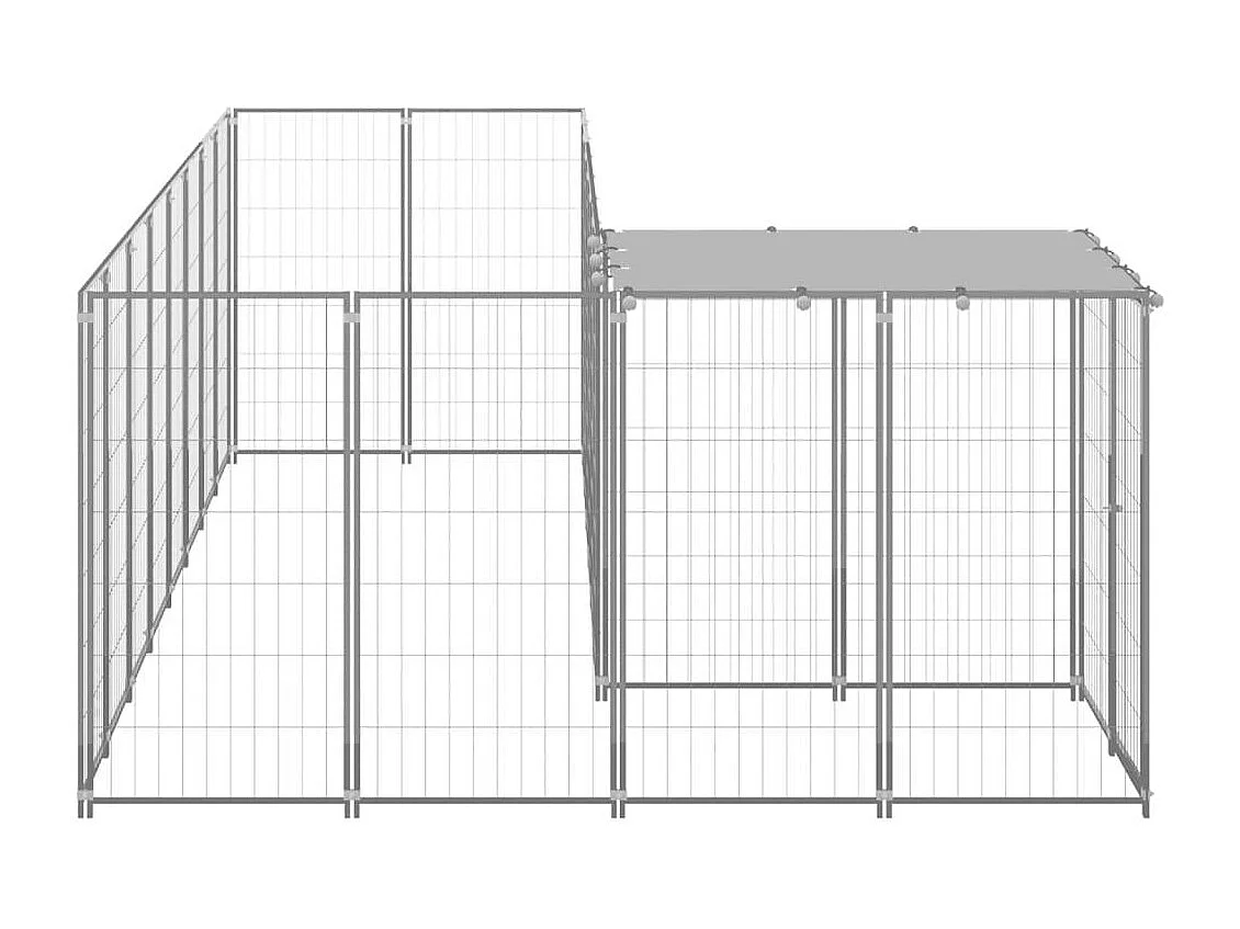 Jaula para perrera exterior, parque para mascotas, perro, plata, 6,05 m², acero 02_0000293