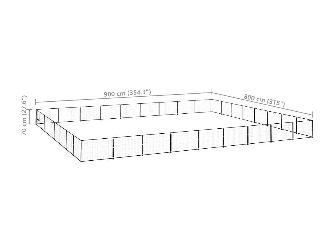 Jaula para perrera de exterior, recinto para parque de animales, perro, negro, 72 m², acero 02_0000555