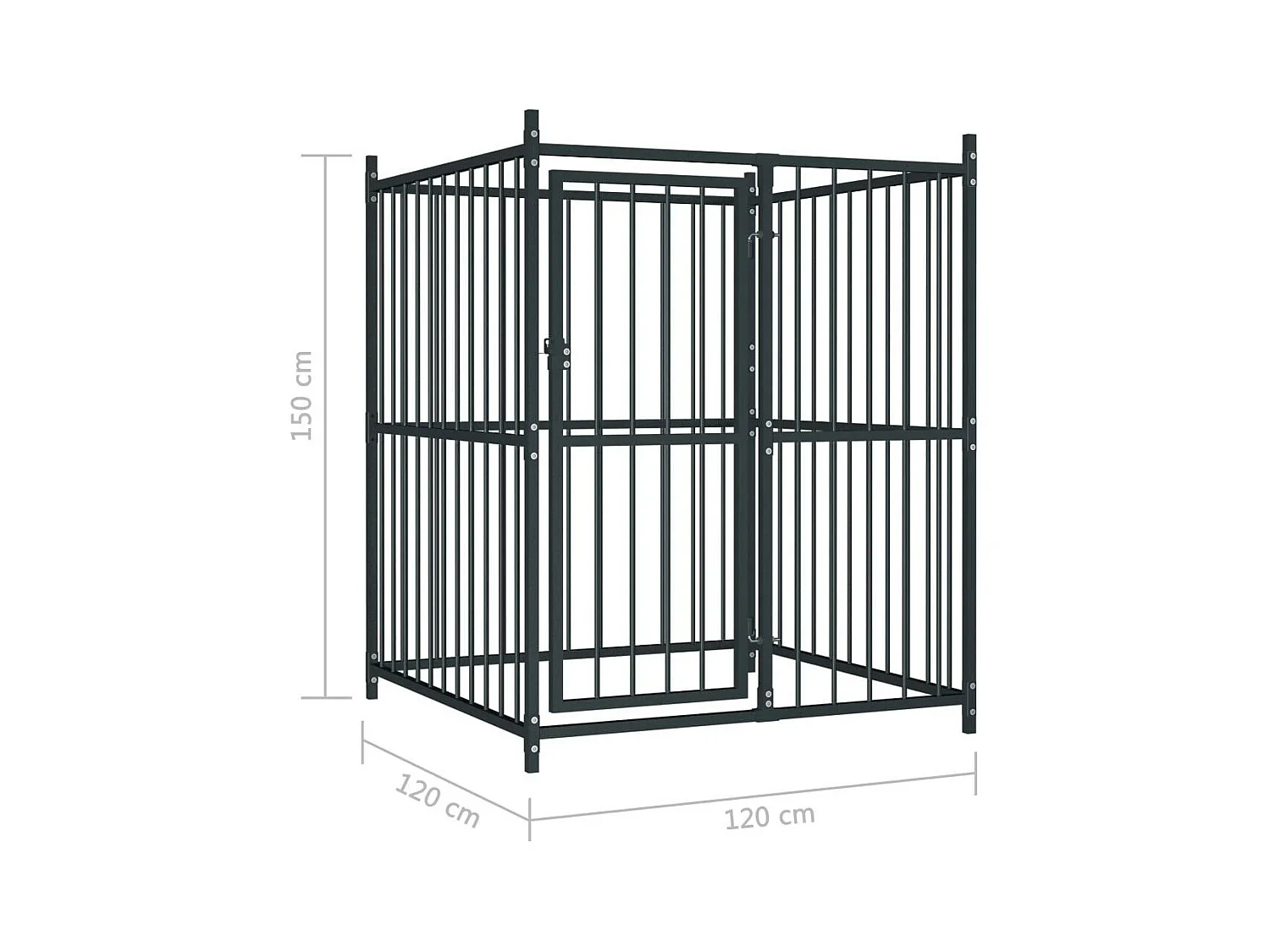 Cuccia da esterno gabbia recinto per animali box per cani da esterno per cani 120 x 120 x 150 cm nero 02_0000461