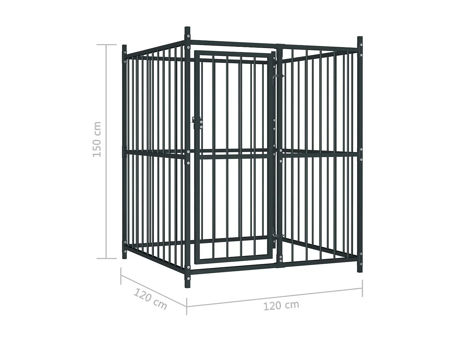 Jaula para caseta de exterior, parque para animales, parque para perros de exterior, 120 x 120 x 150 cm, negro 02_0000461