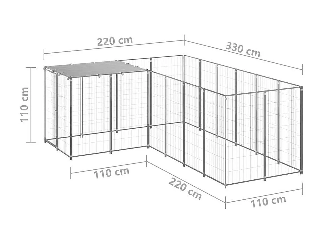 Chenil extérieur cage enclos argenté 220 x 330 x 110 cm 02_0000278