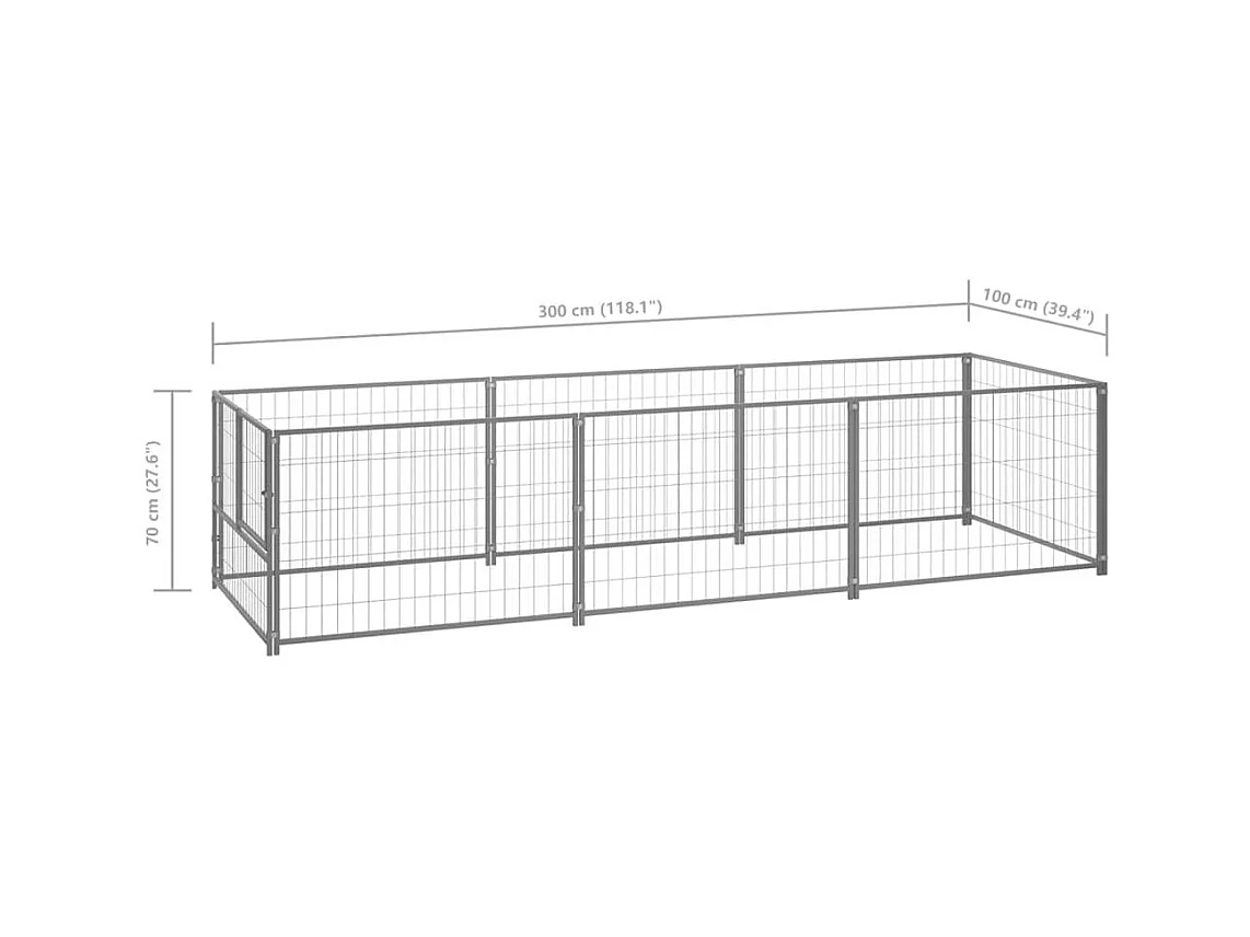 Chenil extérieur cage enclos argenté 300 x 100 x 70 cm 02_0000264
