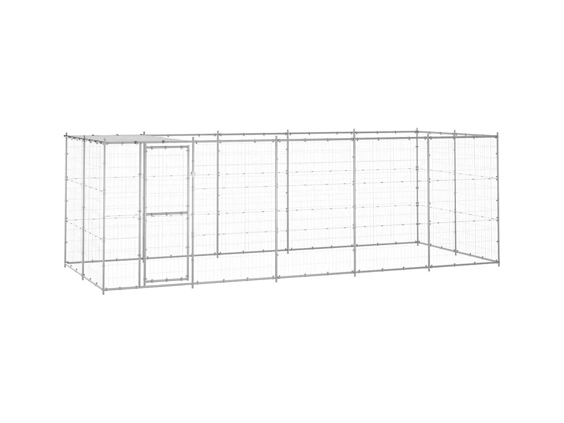 Jaula para caseta de exterior, parque para animales, perro de exterior de acero galvanizado con techo 12,1 m² 02_0000433
