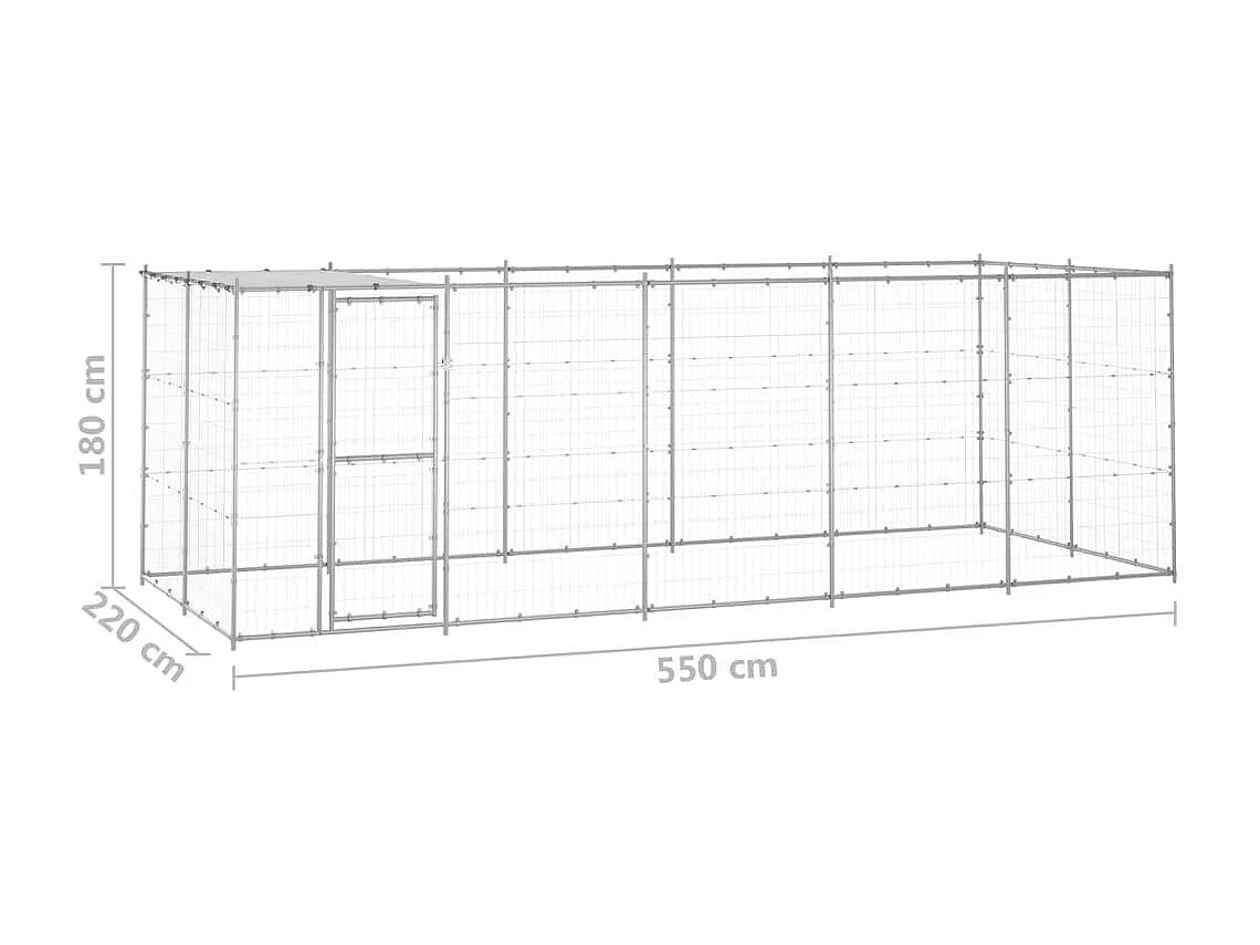 Cuccia da esterno gabbia recinto per animali box per cani da esterno in acciaio zincato con tetto 12,1 m² 02_0000433