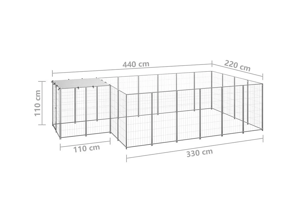 Chenil extérieur cage enclos argenté 440 x 220 x 110 cm 02_0000303