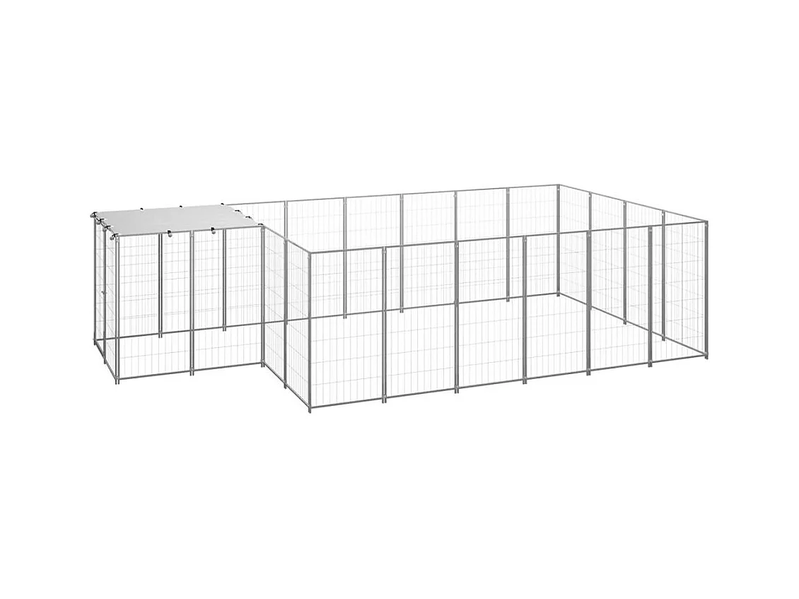 Gaiola para canil externo para animais de estimação parque para cães prata 8,47 m² aço 02_0000303