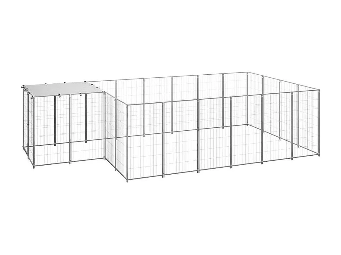 Gaiola para canil externo para animais de estimação parque para cães prata 8,47 m² aço 02_0000303