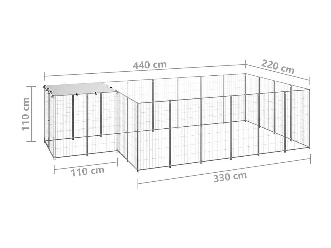 Gaiola para canil externo para animais de estimação parque para cães prata 8,47 m² aço 02_0000303