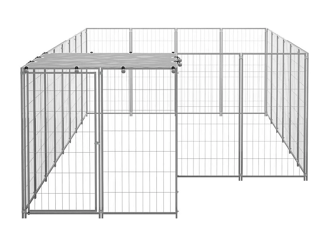 Gaiola para canil externo para animais de estimação parque para cães prata 8,47 m² aço 02_0000303