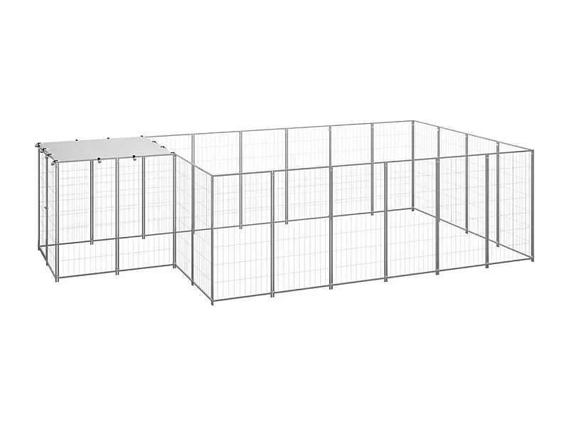 Gaiola para canil externo para animais de estimação parque para cães prata 8,47 m² aço 02_0000303