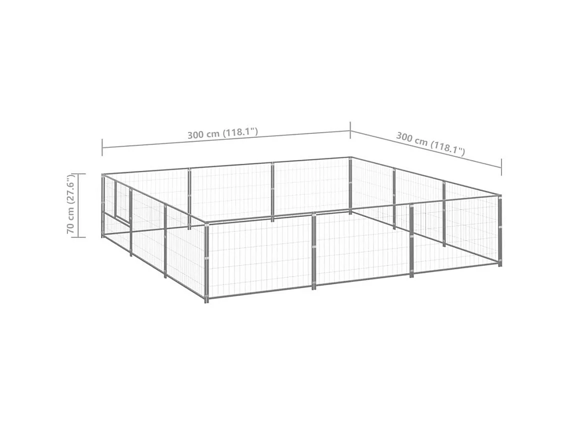 Chenil extérieur cage enclos argenté 300 x 300 x 70 cm 02_0000308