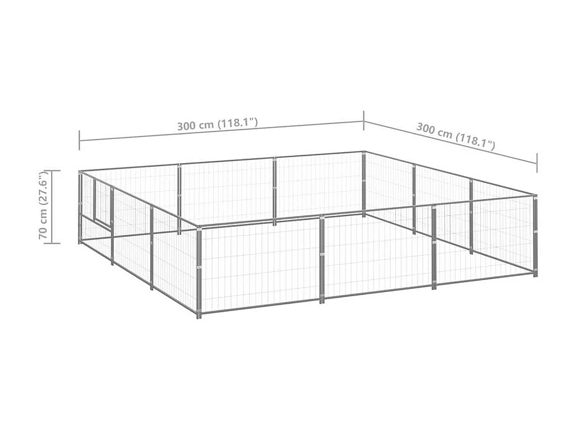 Cuccia da esterno gabbia per cani parco animali argento 9 m² acciaio 02_0000308