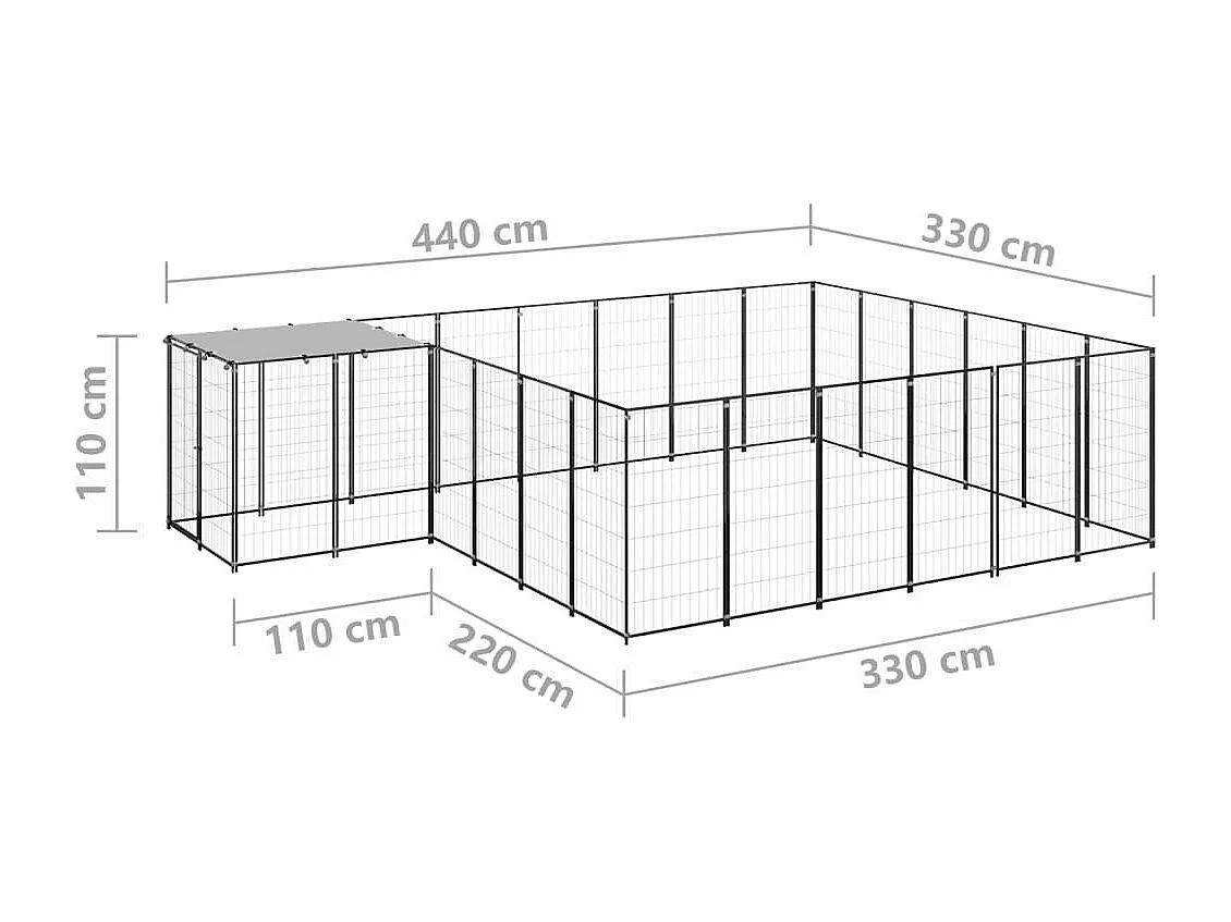 Chenil extérieur cage enclos noire 440 x 330 x 110 cm 02_0000493