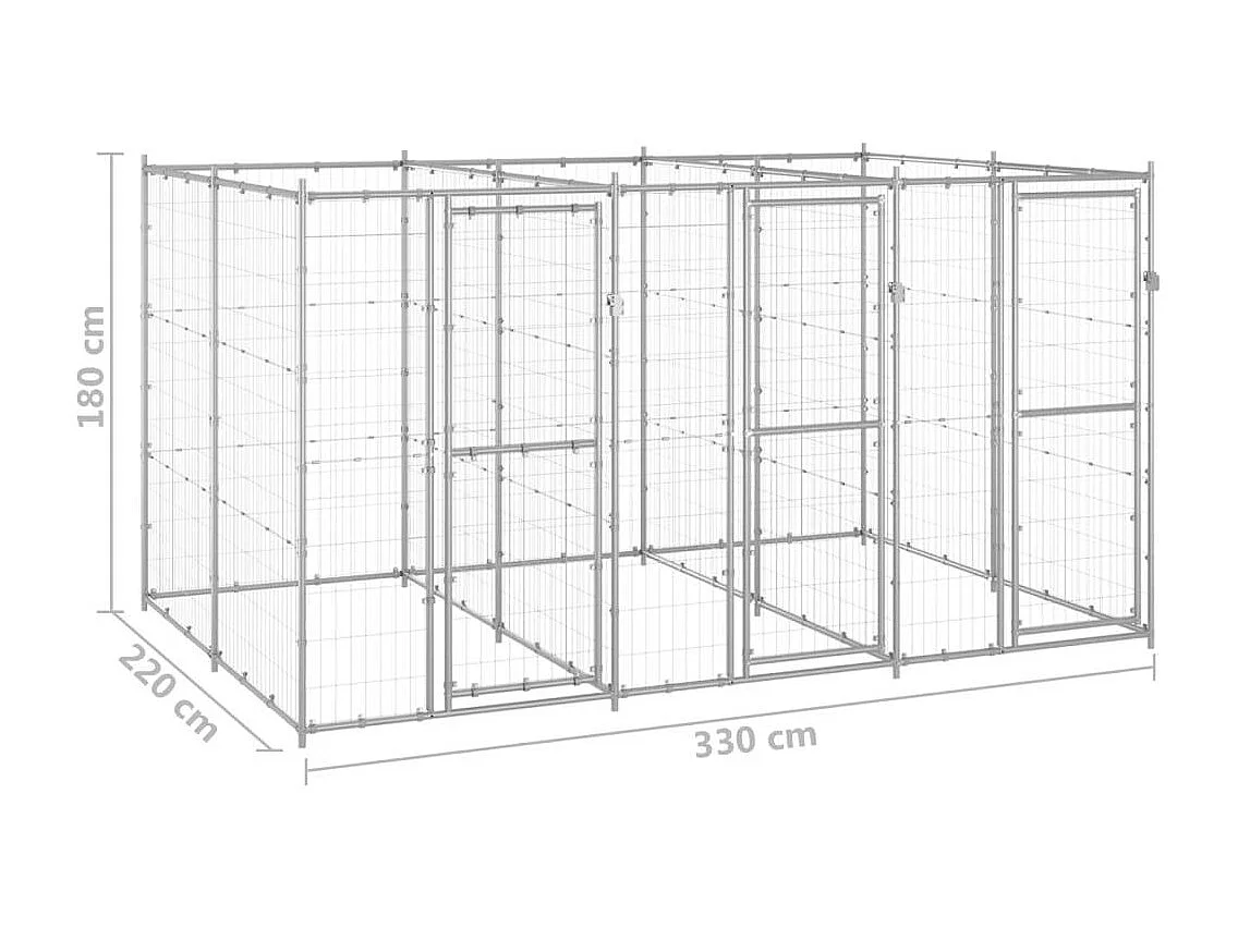 Recinto per animali da esterno per cani in acciaio zincato 7,26 m² 02_0000427