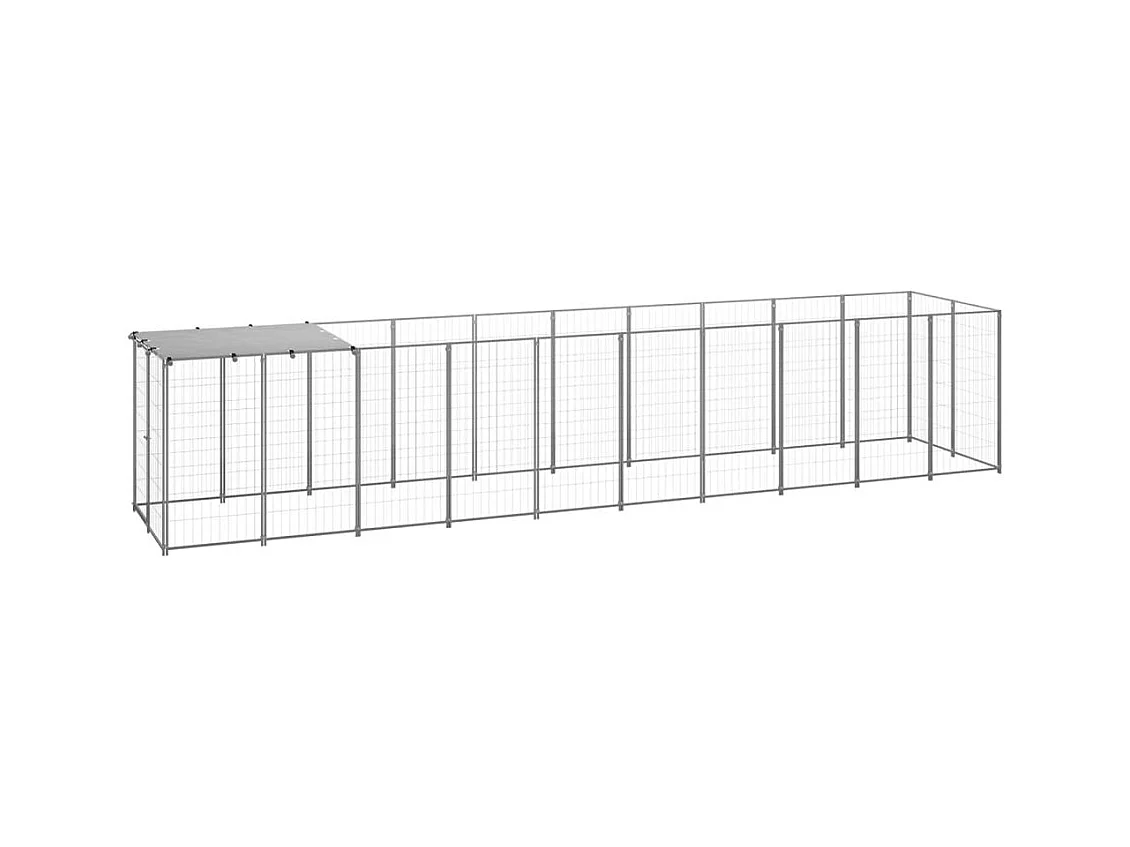 Gaiola para canil externo para animais de estimação parque para cães prata 6,05 m² aço 02_0000291