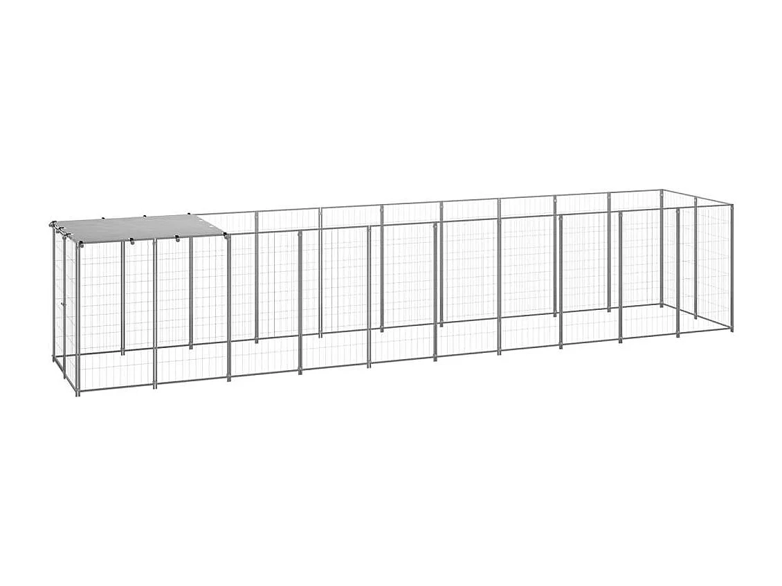 Gaiola para canil externo para animais de estimação parque para cães prata 6,05 m² aço 02_0000291