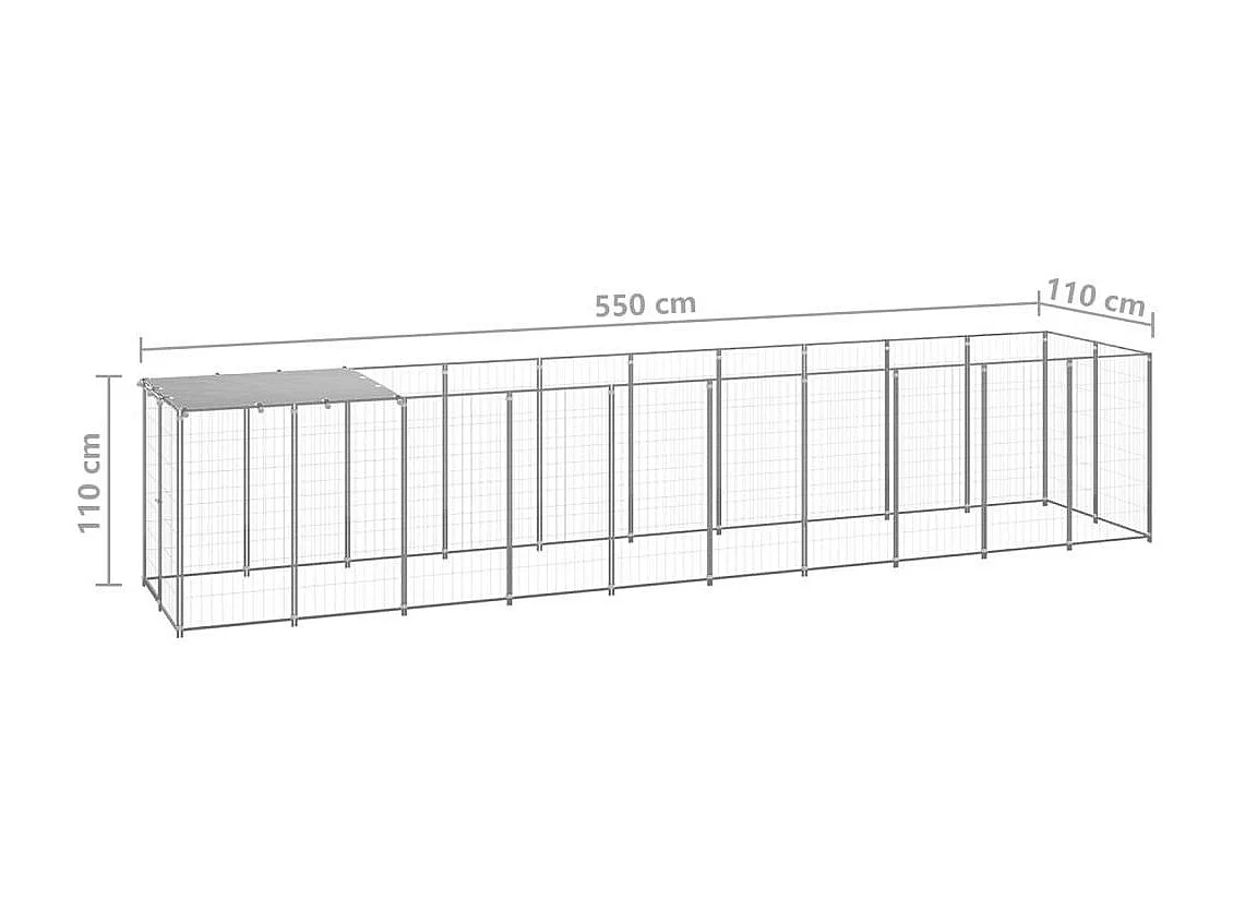 Gaiola para canil externo para animais de estimação parque para cães prata 6,05 m² aço 02_0000291