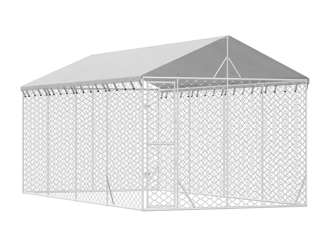 Jaula para perrera exterior para perros con techo plateado 3 x 6 x 2,5 m Plata 02_0041901