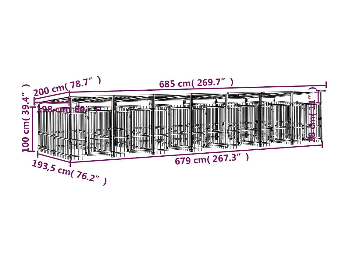 Canil gaiola para animais ao ar livre com teto para cães aço 13,14 m² preto 02_0041739