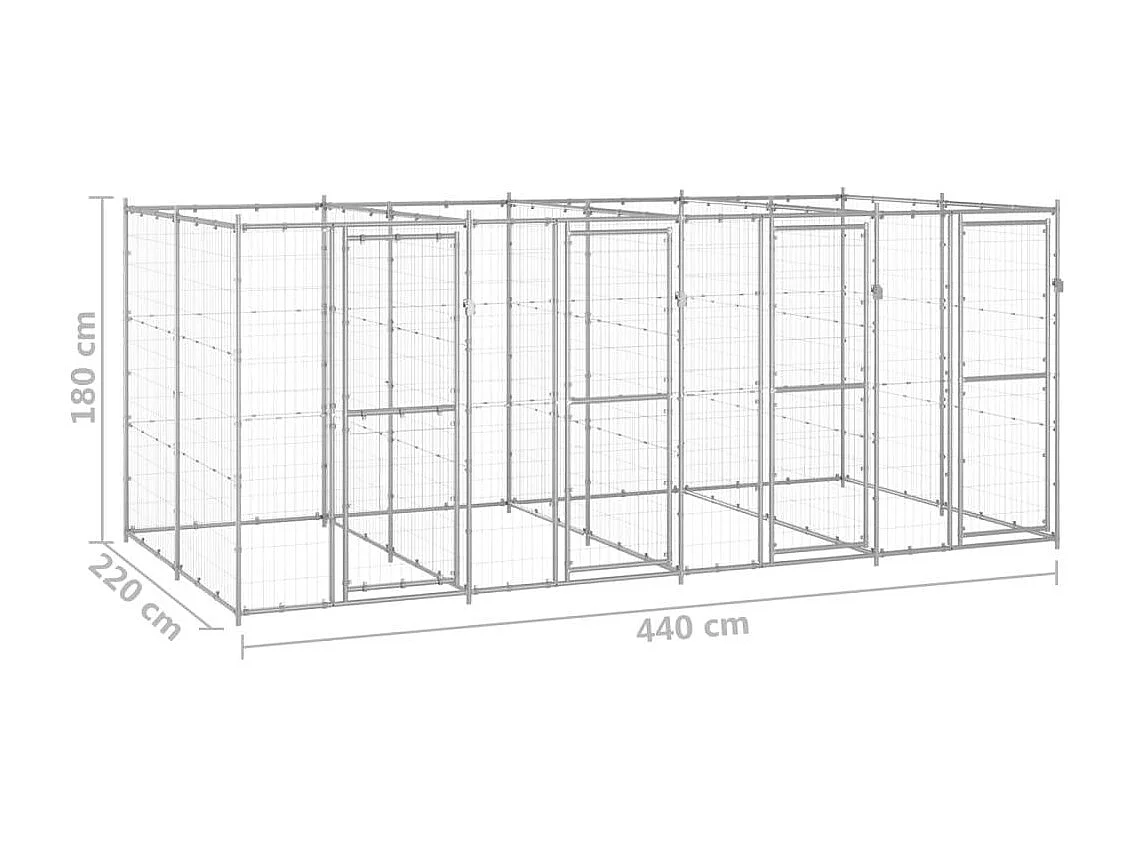Recinto per cani da esterno recinto per animali recinto per cani da esterno acciaio zincato 9,68 m² 02_0000430