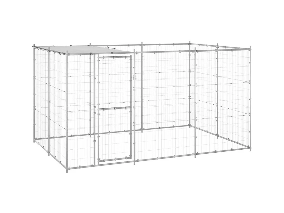 Jaula para caseta de exterior, parque para animales, perro de exterior de acero galvanizado con techo 7,26 m² 02_0000446