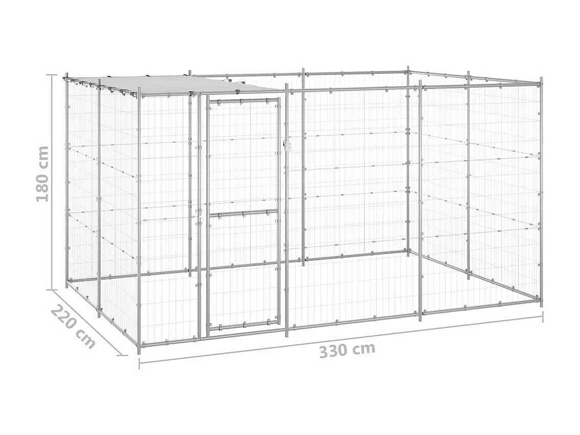 Cuccia da esterno gabbia recinto per animali box per cani da esterno in acciaio zincato con tetto 7,26 m² 02_0000446