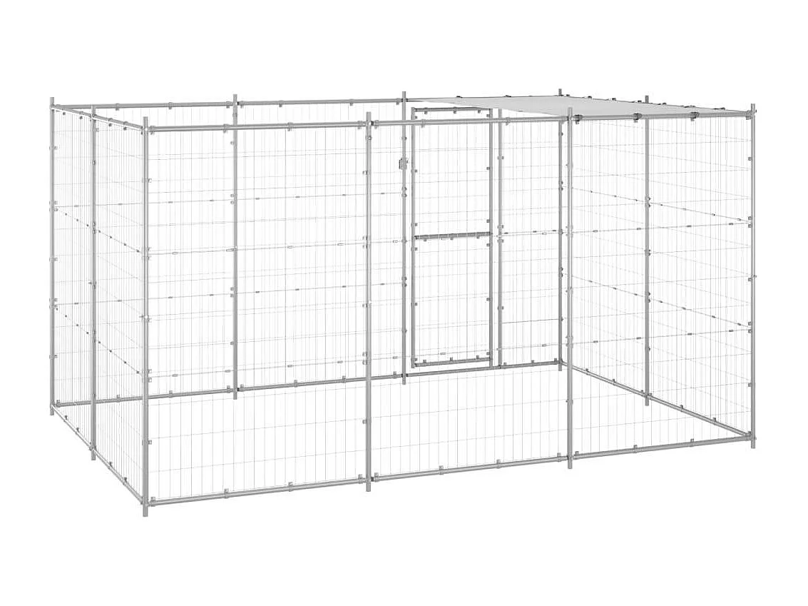Cuccia da esterno gabbia recinto per animali box per cani da esterno in acciaio zincato con tetto 7,26 m² 02_0000446