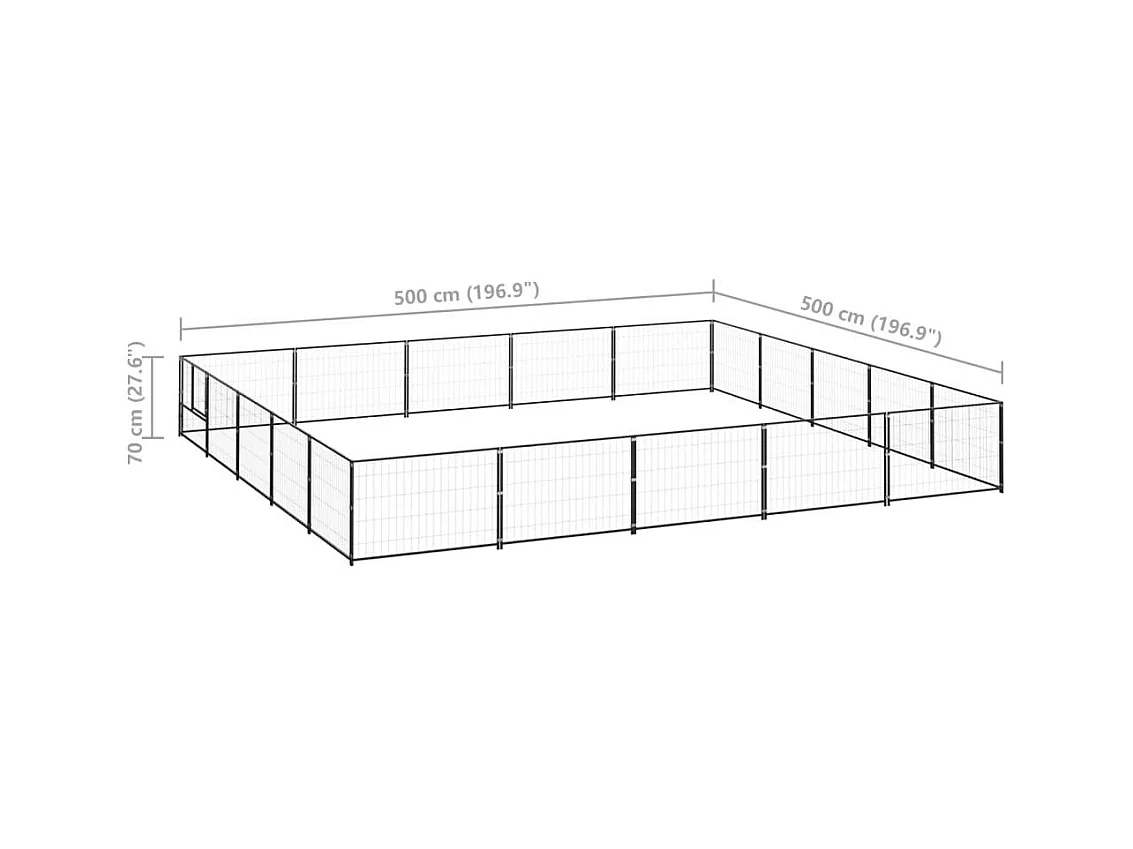 Chenil extérieur cage enclos noire 500 x 500 x 70 cm 02_0000513