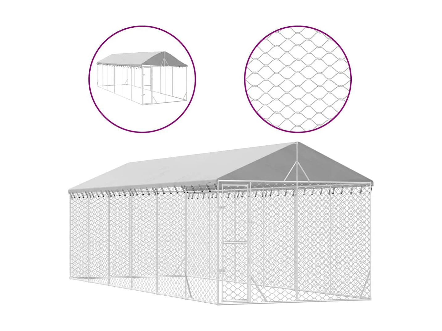 Gabbia per cuccia recinto per animali da esterno per cani con tetto argentato 3 x 9 x 2,5 m Argento 02_0041903