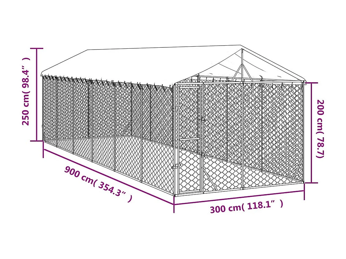 Gabbia per cuccia recinto per animali da esterno per cani con tetto argentato 3 x 9 x 2,5 m Argento 02_0041903