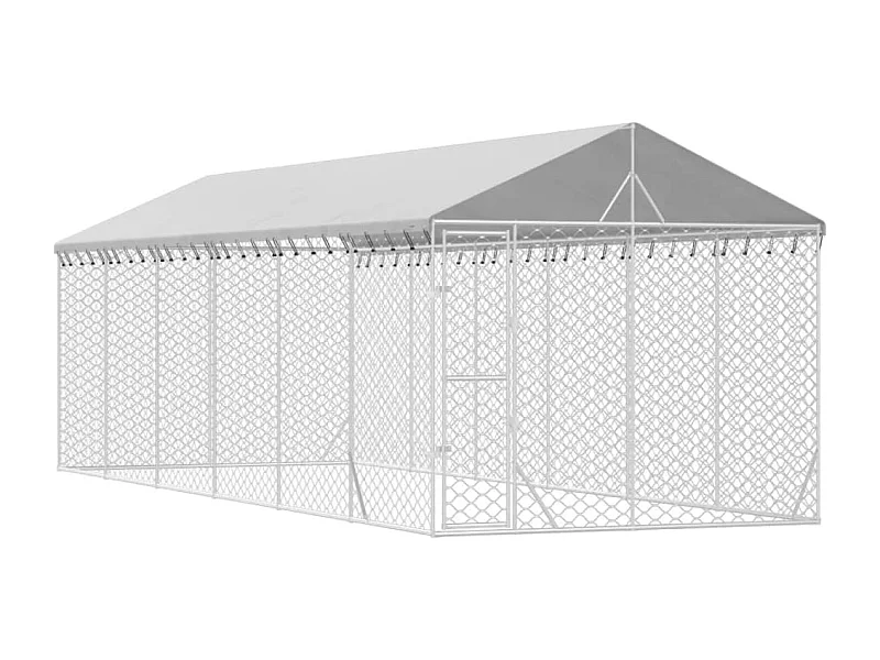 Gabbia per cuccia recinto per animali da esterno per cani con tetto argentato 3 x 9 x 2,5 m Argento 02_0041903
