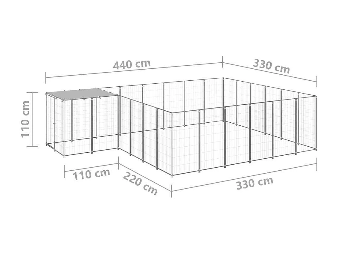 Chenil extérieur cage enclos argenté 440 x 330 x 110 cm 02_0000237