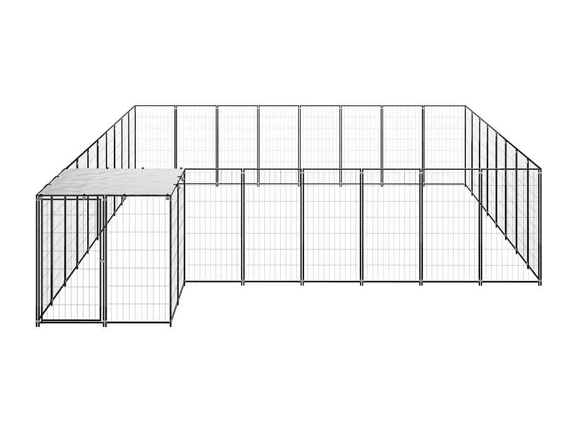 Caseta exterior para jaula, parque para animales y perros, 20,57 m², acero negro 02_0000507