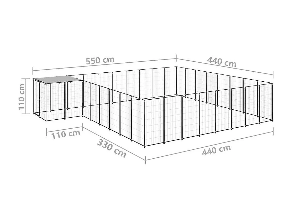 Caseta exterior para jaula, parque para animales y perros, 20,57 m², acero negro 02_0000507