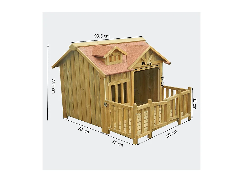 Casa para perros XL casa para perros de madera maciza terraza 3716051