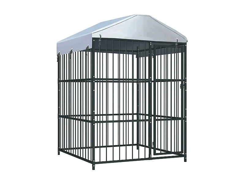 Jaula para caseta de exterior, parque para animales, parque para perros de exterior con techo para perros 150 x 150 x 210 cm 02_0000323