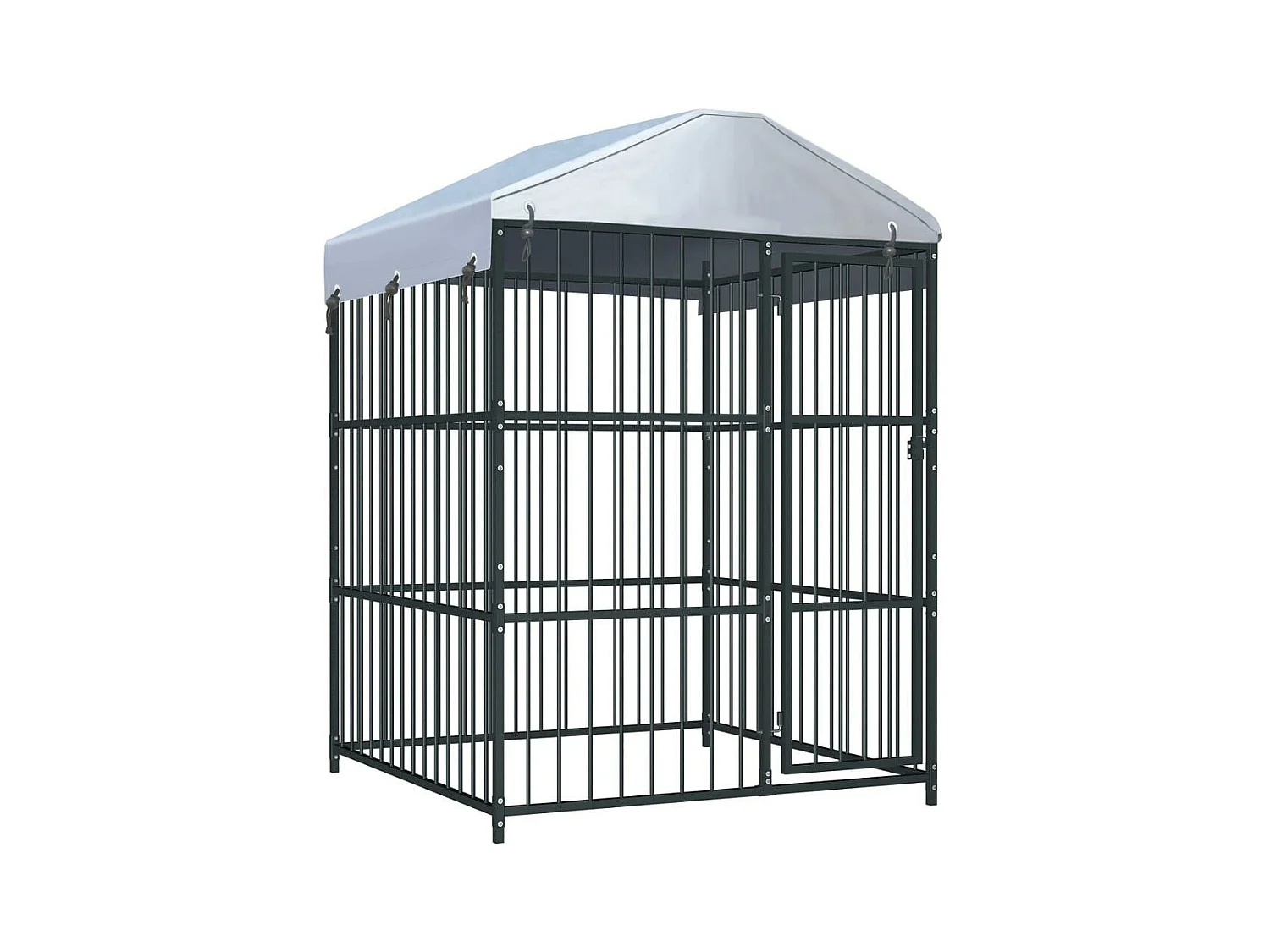 Jaula para caseta de exterior, parque para animales, parque para perros de exterior con techo para perros 150 x 150 x 210 cm 02_0000323