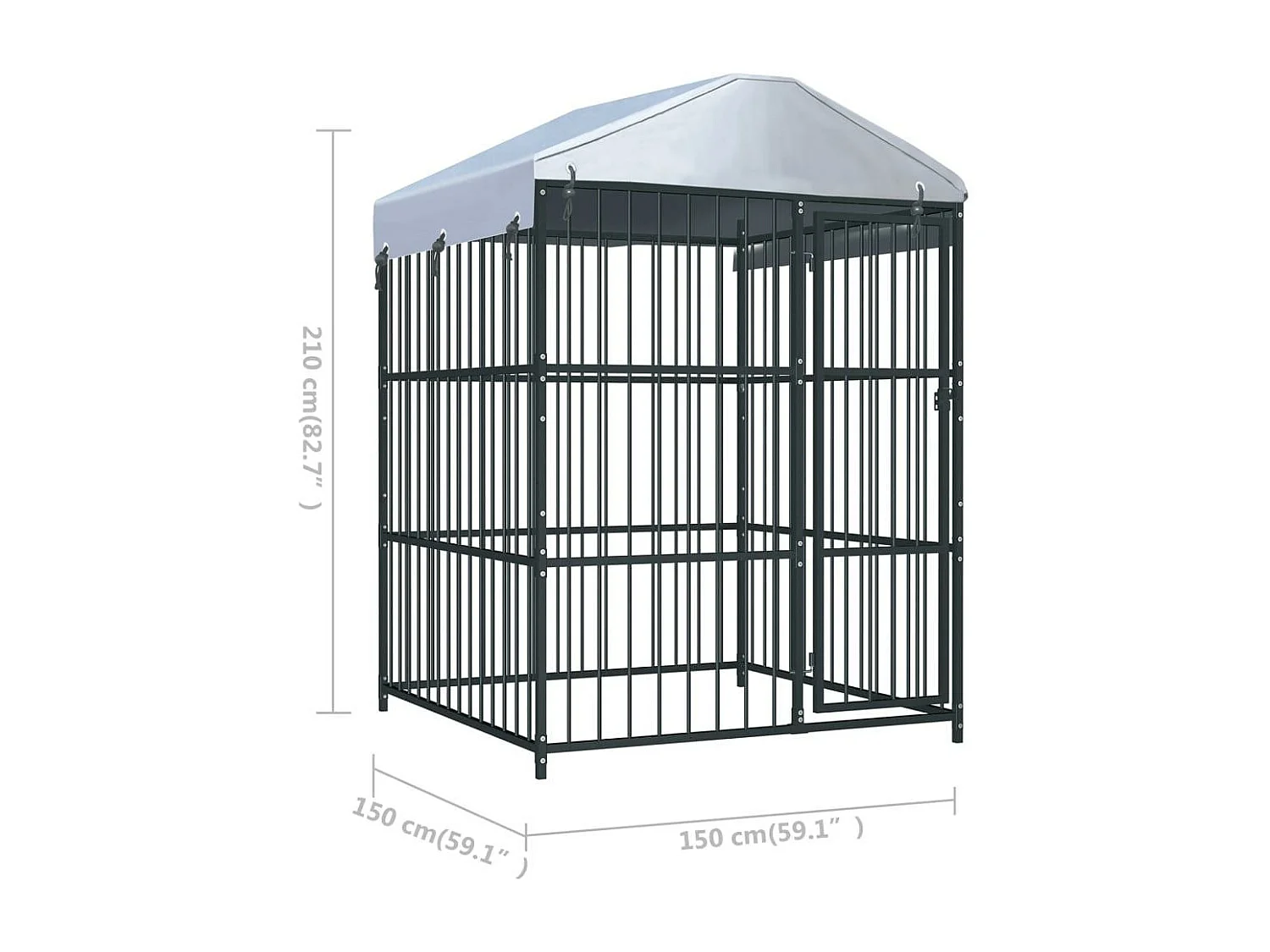 Jaula para caseta de exterior, parque para animales, parque para perros de exterior con techo para perros 150 x 150 x 210 cm 02_0000323