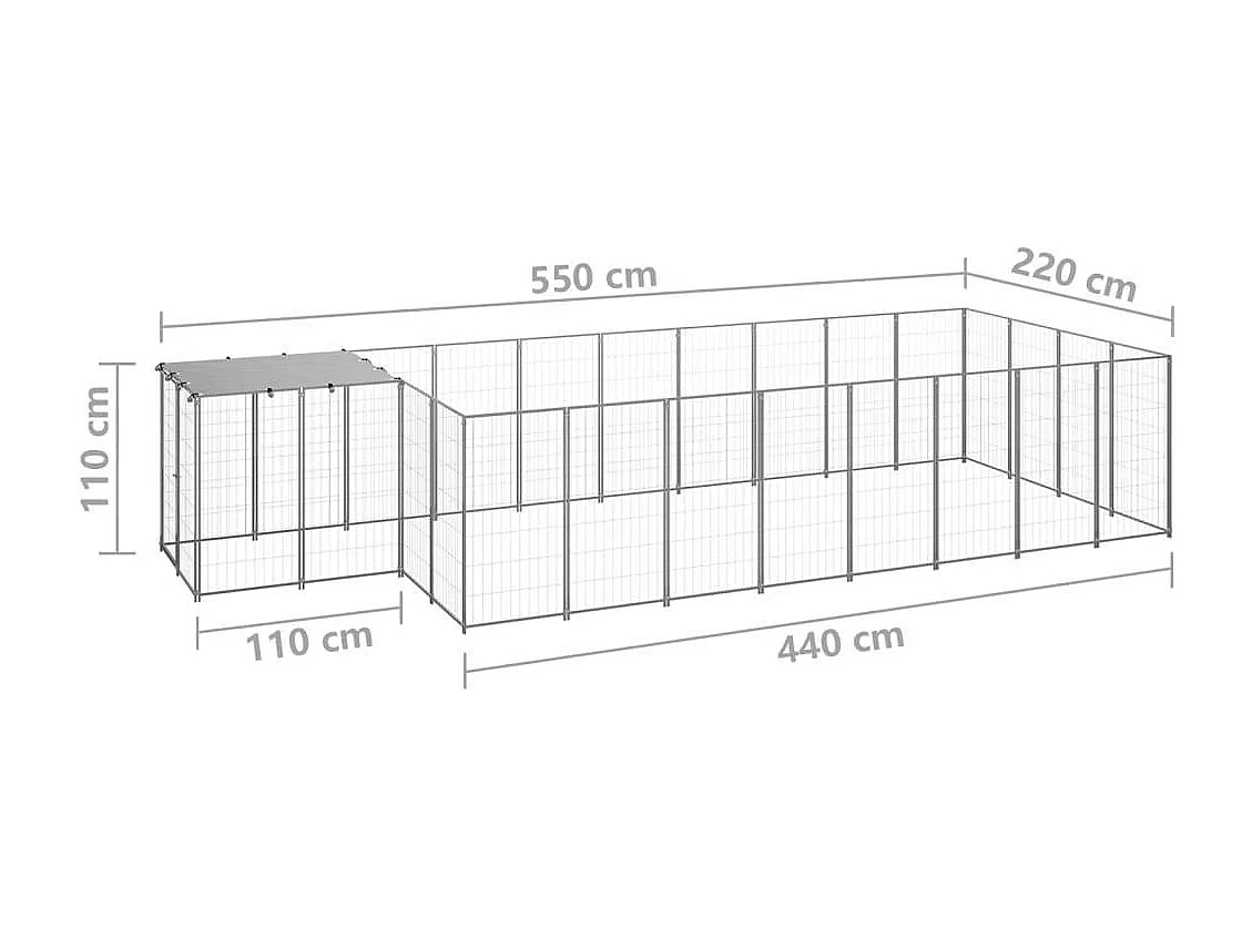 Chenil extérieur cage enclos argenté 550 x 220 x 110 cm 02_0000230