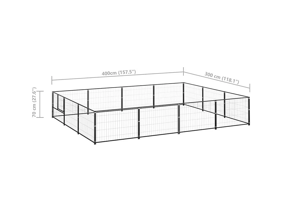 Chenil extérieur cage enclos noire 400 x 300 x 70 cm 02_0000492