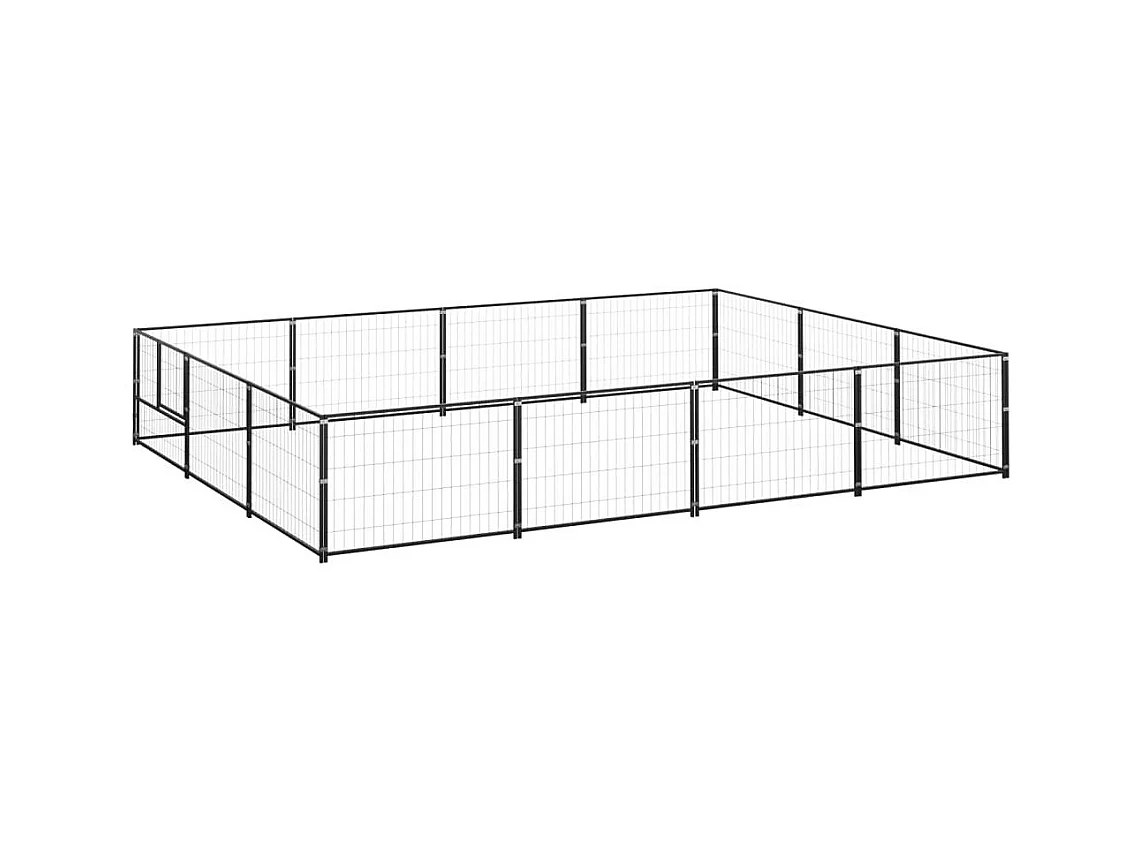 Cuccia da esterno gabbia per cani parco animali nero 12 m² acciaio 02_0000492